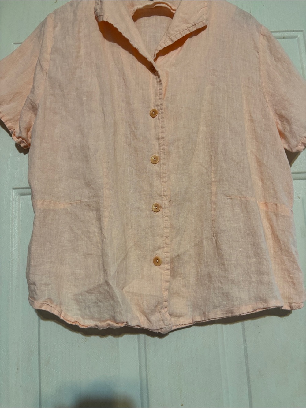 Light Peach Linen Button-Front Women’s Top